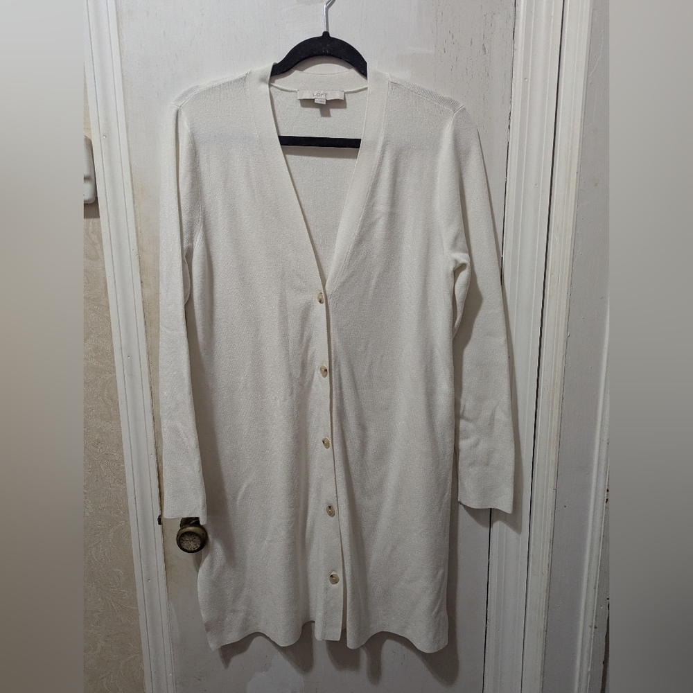 Loft Large White Button Down Cardigan Sweater